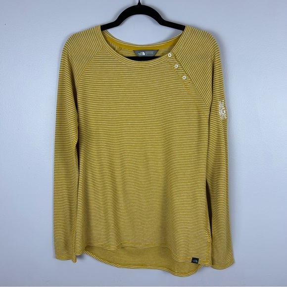 The North Face Mustard Striped Button-Accent Long Sleeve Top Size Large - Picture 2 of 13